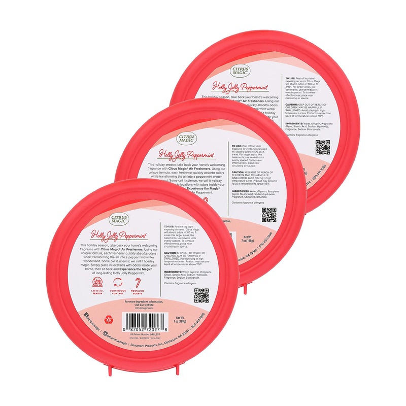 Citrus Magic Holiday Odor Absorbing Solid Air Freshener, Holly Jolly Peppermint, 7-Ounce, Pack of 3 - Image 2